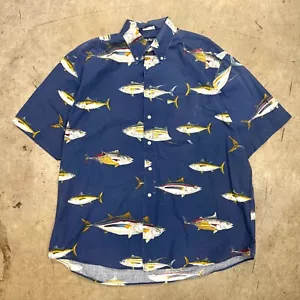 VTG 90s Nautica AOP Fish Hawaiian Button Down Shirt Outdoor Short Sleeve XL - Picture 1 of 3