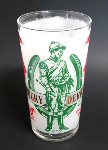 1969 KENTUCKY DERBY Vintage Glass Mint Julep Frosted Tumbler 5.25" Tall Original Cover