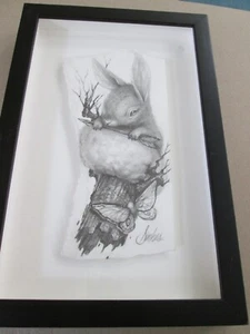 Greg Craola Simkins disegno a carboncino originale firmato schizzo coniglietto e farfalla - Foto 1 di 5