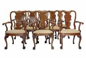 SET OF 8 CARVED QUEEN ANNE STYLE WALNUT DINING CHAIRS BY SPILLMAN & CO - Picture 1 of 9