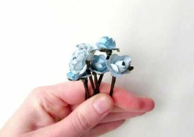 PIN de cabelo flor azul, alfinetes de noiva rosa azul claro, acessórios de cabelo de flor de papel - Imagem 1 de 3