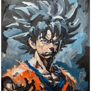 Original Impasto Goku DBZ Dragonball Z Textured Painting Art on Paper 12x12" - Picture 1 of 2
