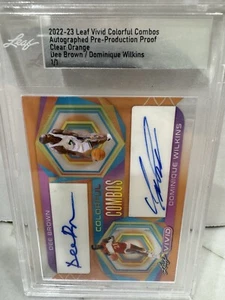 2023 Leaf Vivd Colorful Combos Clear Orange Dee Brown/Dominique Wilkins Auto 1/1 - Picture 1 of 2