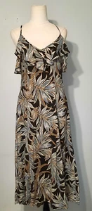 Witchery Size 6 Black Tropical Print Ruffle Sleeveless Summer Midi Dress - Picture 1 of 9