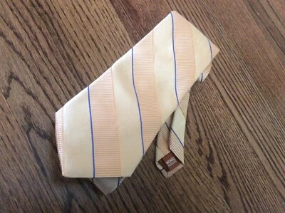 "Corbata de cuello MK Michael Kors rayas beige para hombre seda cottagecore geométrica EE. UU. 59""" Foto 1 de 4