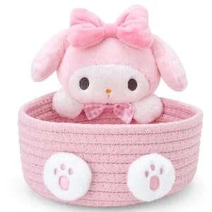 ✤ New SANRIO Pink Storage MY MELODY Makeup Stationary Bathroom Woven Plush Box - Picture 1 of 5