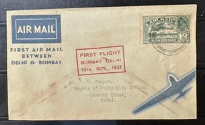 INDIA 1937 PRIMER VUELO CORREO AÉREO CUBIERTA BOMBAY A DELHI TATA SERVICIO DE CORREO AÉREO. - Imagen 1 de 2