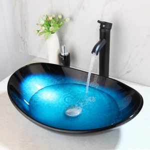 Grifo mezclador de lavabo de vidrio ovalado plateado para baño FA - Imagen 1 de 11