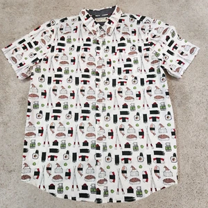 Retrofit Button Down White Short Sleeve All Over Mens Shirt Sushi Japanese XL - Picture 1 of 7