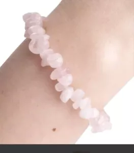 Rose Quartz Natural Crystal Gemstone Chip Chakra Stone Stretch Bracelet - Picture 1 of 3
