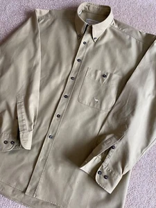 RARE CAMEL LONG SLEEVE SAND BEIGE UTILITY SHIRT L LARGE TROPHY DEFENDER - Picture 1 of 7