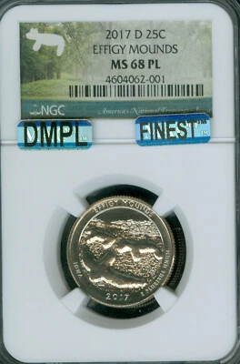 2017 D EFFIGY MOUNDS QUARTER NGC MS68 PL MAC FINEST DMPL & SPOTLESS . - Image 1 of 2