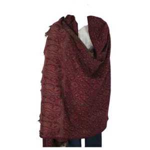 Paisley|Throw/Shawl|Handloomed|Reversible|Yak+Sheep Wool Blend|Brick Red & Ivory - Picture 1 of 5