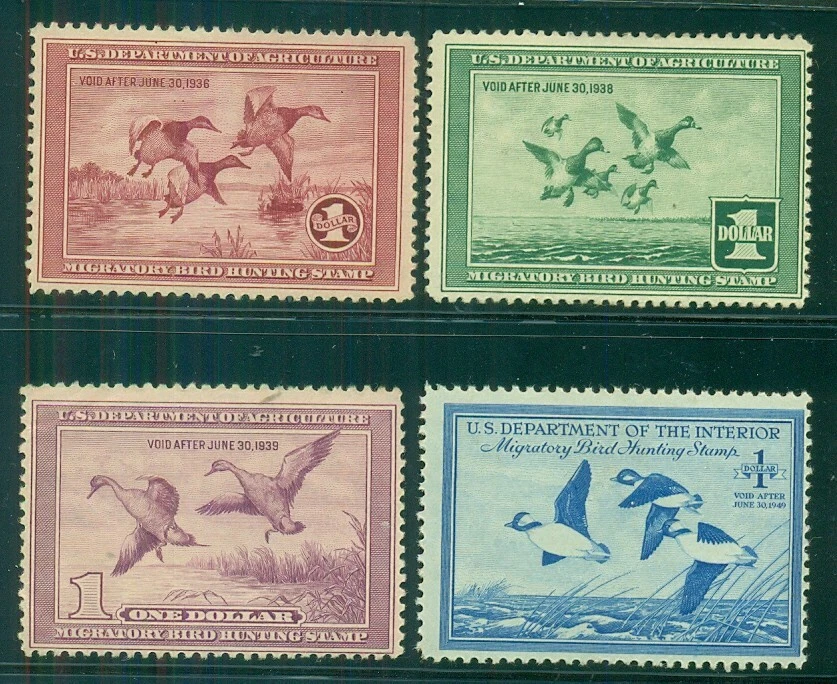 US $1.00 Ducks (RW2,4,5,15) -  4 diff DUCKS, og, hinged, F/VF+, Scott $775.00 - Image 1 of 1