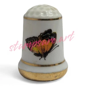 Vintage Porzellan Nähen Fingerhut, Schmetterling, goldringt - Bild 1 von 6