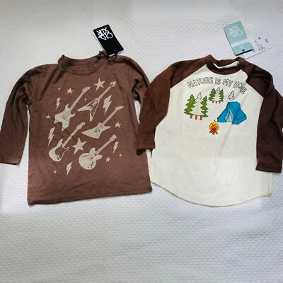 Camiseta CHASER Niños Niños Talla 4T Marrón Blanco Naturaleza Guitarra Manga Larga Lote de 2 Foto 1 de 4