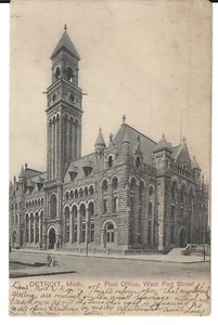 West Fort Street Post Office, Detroit, Mich 1905 Sepia used Koeber card - Bild 1 von 2