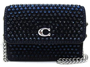 NUEVO COACH Estuche para Tarjetas con Solapa Cristales Esenciales Mini Cartera con Cadena Bandolera Azul Marino - Imagen 1 de 14