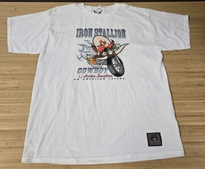 Harley-Davidson Iron Stallion Cowboy Shirt Mens 2XL White Taz Biker Cartoon USA - Picture 1 of 6