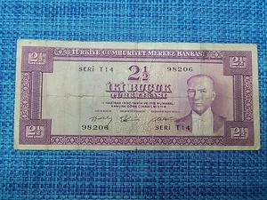 ๐น๐ท Turkey 2 1/2 half  lira 1930 ( 1955 ) P-151  series T14 banknotes 080125-15 - Picture 1 of 2