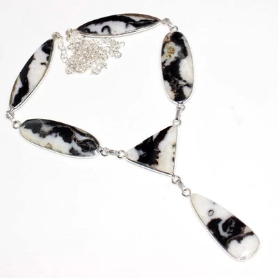 925 Silver Plated Large White Buffalo Turquoise Necklace Gemstone 20" JW - Image 1 of 3