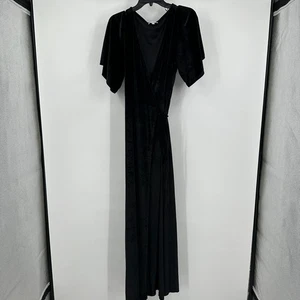 Baltic Born Women Black Velvet Wrap Maxi Dress Sz XXL Flutter Sleeve Whimsigoth - Picture 1 of 9