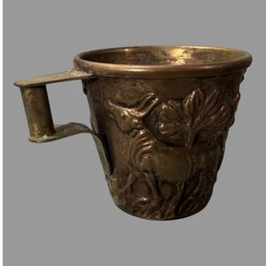 Anique Embossed Figural Metal Repousse Miniature 2" Handled Mug Cup - Picture 1 of 8