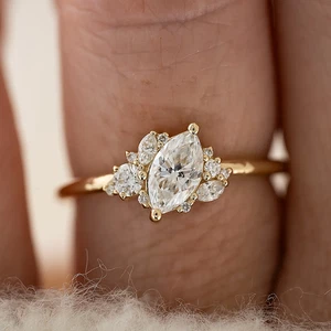 14K Yellow Gold 1.75 CT Marquise Cut Certified Lab Grown Diamond Wedding Ring - Picture 1 of 13