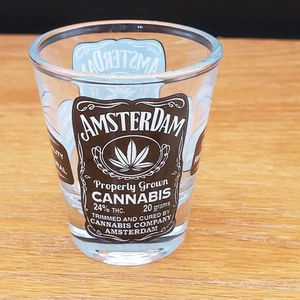 Amsterdam Cannabis Shot Glass | Souvenir Barware 2.25” Weed Leaf Logo - Picture 1 of 7