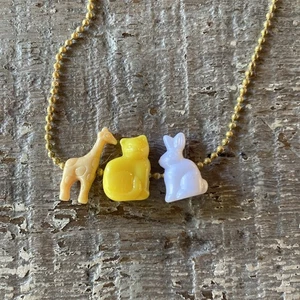 Cute Bunny Cat Giraffe Fan Charm Gold Rabbit Beaded Necklace Steel Chain New - Picture 1 of 6