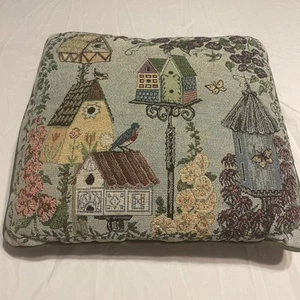 Gobelin Nadelkissen Vogelhaus Blumen Garten Vogel 15" Riverdale - Bild 1 von 9