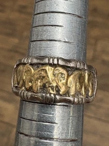 Vintage Unikat 950 Sterling Silber Ring mit 10K Gold Marschierende Elefanten Größe 6 - Bild 1 von 15