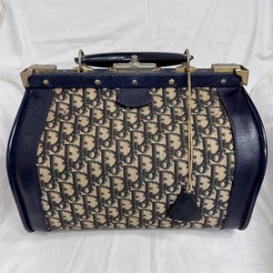 Christian Dior Vintage Boston bag Navy Handbag Trotter pattern Canvas collector - Picture 1 of 18