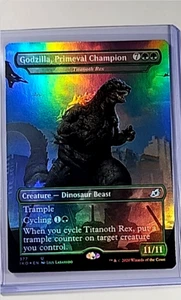 MTG Magic The Gathering Ikoria Borderless Foil #377 Godzilla Primeval Champion - Picture 1 of 2