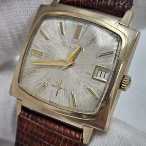 1967 VINTAGE MENS BULOVA DRESS WRISWATCH CAL. 11AL TANK SUNBURST 10k GOLD PLATE - Picture 1 of 9