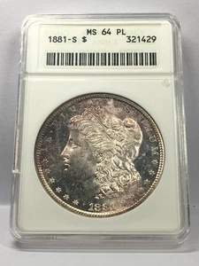 1881-S MORGAN SILVER DOLLAR ANACS SOAPBOX GRADED MS64 PL PROOF LIKE 07XEA25 - Picture 1 of 4