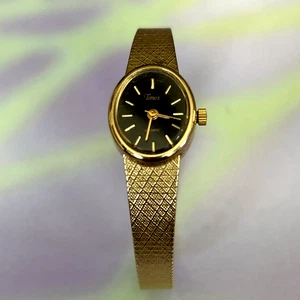 Vintage Women's Timex BA Cell Dress Watch Black Dial Gold Mesh Band New Bat XLNT - Picture 1 of 14