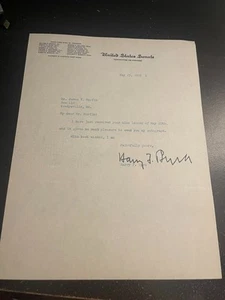 Harry Byrd Signed Letter - Virginia Senator & Governor - Picture 1 of 2