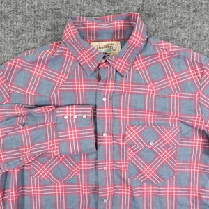 Western Aloha Shirt Mens Extra Large Red Blue Plaid Pearl Snap Long Sleeve USA - Picture 1 of 12