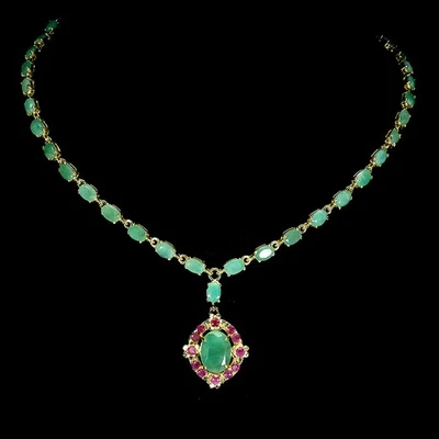 925 Argento Sterling Collana Ovale Smeraldo 12x9mm Rubino Gemma Gioielli 43.2cm - Immagine 1 di 4
