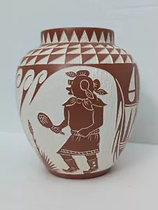 Bellissimo vaso in ceramica Acoma inciso nativi americani firmato A & V Lucario - Foto 1 di 6