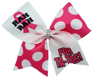 Cheer Bow - Rah Rah 4 Ta-tas - Ribbon Breast Cancer Awareness - Picture 1 of 1
