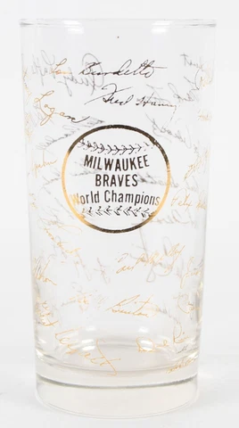 1957 Milwaukee Braves World Series Champions Facsimile Signature Drinking Glass Cover