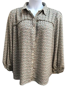 Max Studio Women's Size XL Floral Long Sleeve Sleeve Button Up Ruffle Detail EUC - Afbeelding 1 van 6