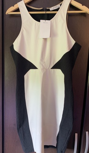 OFF WHITE Zara Stretch Bodycon Dress Black And Off White Size L PU Leather Panels