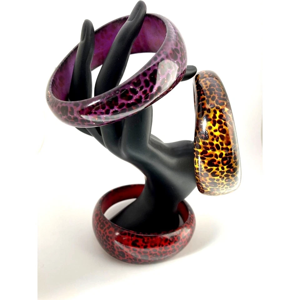 Juego de 3 brazaletes gruesos acrílicos con estampado de leopardo animal Foto 1 de 4