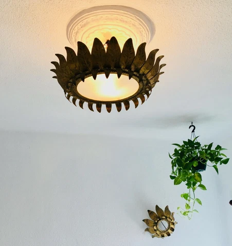 21" SET VINTAGE GOLD SUN ATOMIC STAR BURST CEILING SCONCE WALL LAMP LIGHT ✨ Cover