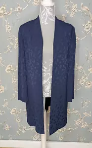 Jacques Vert Women's Long Blazer Jacket Sz 12 Blue Jacquard Open Lightweight - Picture 1 of 12
