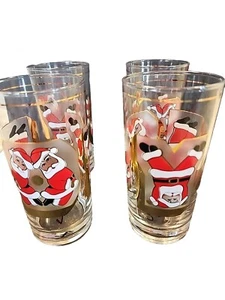 Vintage (4) Vasos Culver Santa Highball Diseño Gale Litvak Años 50 Navidad - Imagen 1 de 10