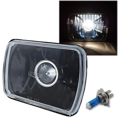 7X6" Black Projector Halogen Crystal Clear Glass Headlight H4 Light Bulb - Each - Image 1 of 4